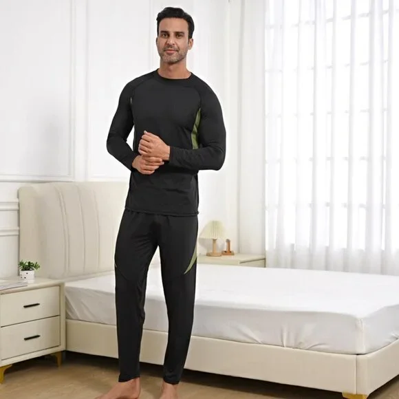 Fleece Lined Thermal Underwear Set Men's Base Layer 4-Way Stretch Moisture
